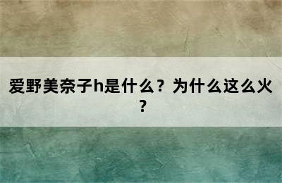 爱野美奈子h是什么？为什么这么火？