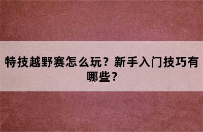 特技越野赛怎么玩？新手入门技巧有哪些？