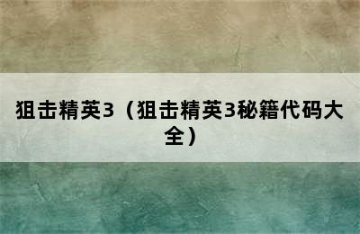 狙击精英3（狙击精英3秘籍代码大全）