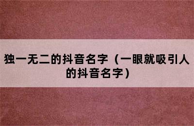 独一无二的抖音名字（一眼就吸引人的抖音名字）