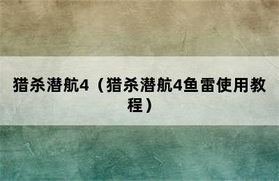 猎杀潜航4（猎杀潜航4鱼雷使用教程）