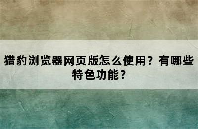 猎豹浏览器网页版怎么使用？有哪些特色功能？