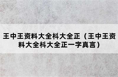 王中王资料大全枓大全正（王中王资料大全枓大全正一字真言）