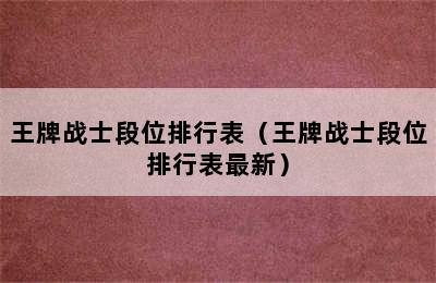 王牌战士段位排行表（王牌战士段位排行表最新）