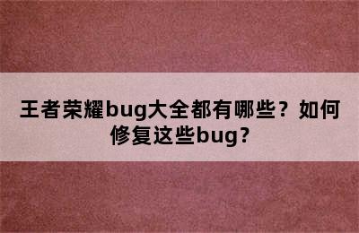 王者荣耀bug大全都有哪些？如何修复这些bug？