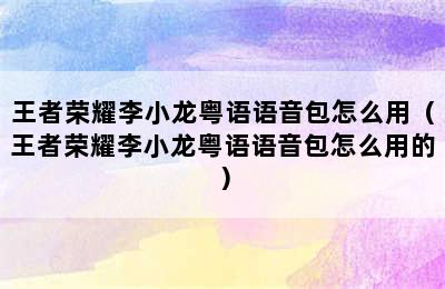 王者荣耀李小龙粤语语音包怎么用（王者荣耀李小龙粤语语音包怎么用的）