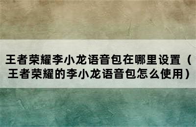 王者荣耀李小龙语音包在哪里设置（王者荣耀的李小龙语音包怎么使用）