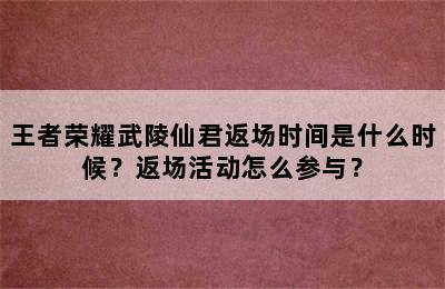 王者荣耀武陵仙君返场时间是什么时候？返场活动怎么参与？