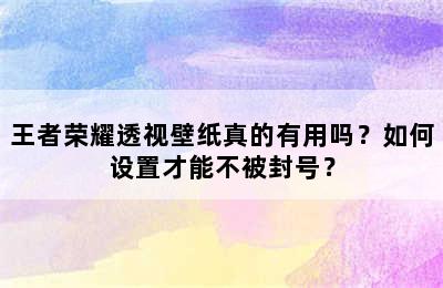 王者荣耀透视壁纸真的有用吗？如何设置才能不被封号？