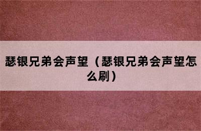 瑟银兄弟会声望（瑟银兄弟会声望怎么刷）