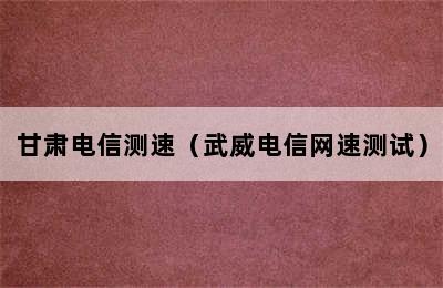 甘肃电信测速（武威电信网速测试）