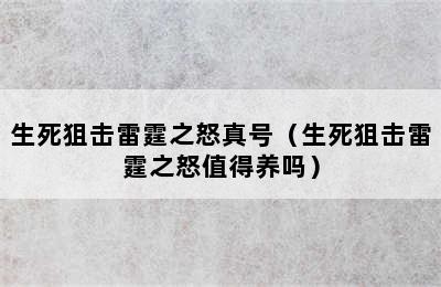 生死狙击雷霆之怒真号（生死狙击雷霆之怒值得养吗）