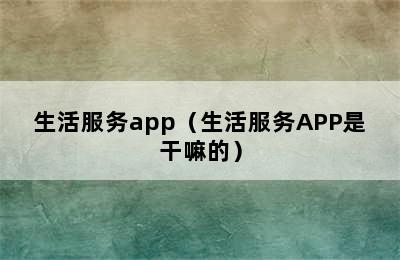 生活服务app（生活服务APP是干嘛的）