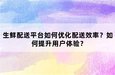 生鲜配送平台如何优化配送效率？如何提升用户体验？