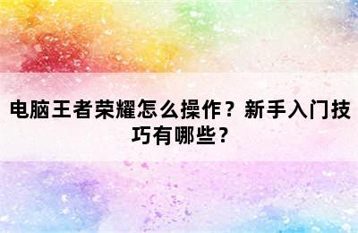 电脑王者荣耀怎么操作？新手入门技巧有哪些？