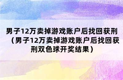 男子12万卖掉游戏账户后找回获刑（男子12万卖掉游戏账户后找回获刑双色球开奖结果）