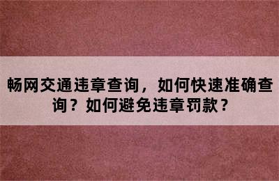 畅网交通违章查询，如何快速准确查询？如何避免违章罚款？