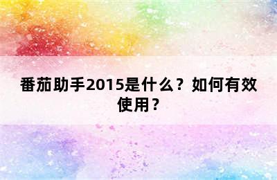 番茄助手2015是什么？如何有效使用？