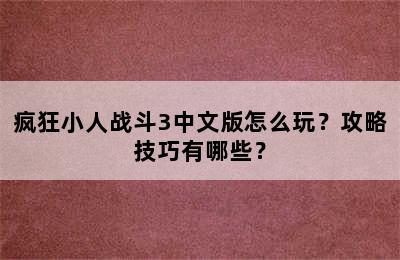 疯狂小人战斗3中文版怎么玩？攻略技巧有哪些？