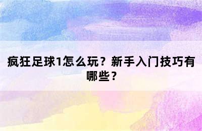 疯狂足球1怎么玩？新手入门技巧有哪些？