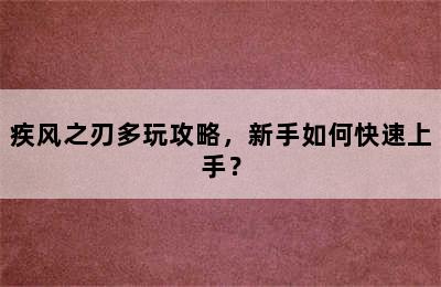 疾风之刃多玩攻略，新手如何快速上手？