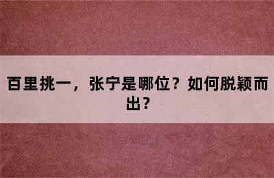 百里挑一，张宁是哪位？如何脱颖而出？