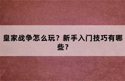 皇家战争怎么玩？新手入门技巧有哪些？