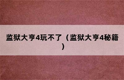 监狱大亨4玩不了（监狱大亨4秘籍）