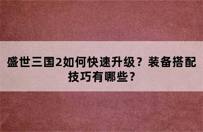 盛世三国2如何快速升级？装备搭配技巧有哪些？