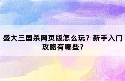 盛大三国杀网页版怎么玩？新手入门攻略有哪些？