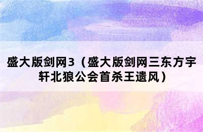 盛大版剑网3（盛大版剑网三东方宇轩北狼公会首杀王遗风）