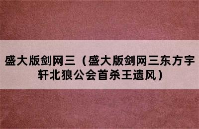 盛大版剑网三（盛大版剑网三东方宇轩北狼公会首杀王遗风）