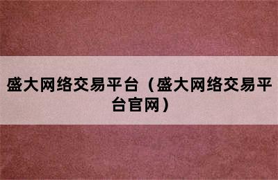 盛大网络交易平台（盛大网络交易平台官网）