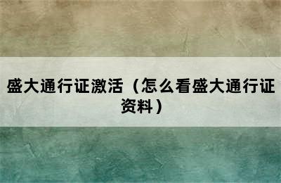 盛大通行证激活（怎么看盛大通行证资料）