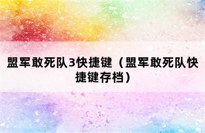 盟军敢死队3快捷键（盟军敢死队快捷键存档）