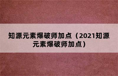 知源元素爆破师加点（2021知源元素爆破师加点）