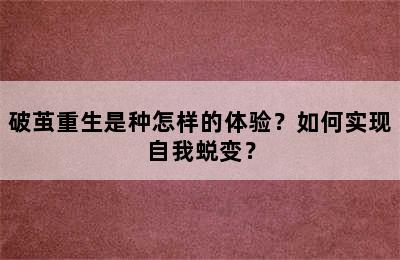 破茧重生是种怎样的体验？如何实现自我蜕变？