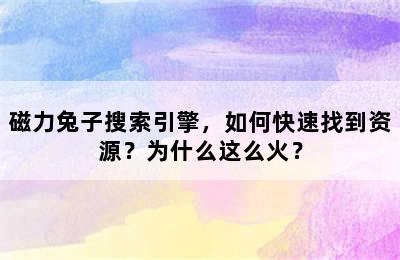 磁力兔子搜索引擎，如何快速找到资源？为什么这么火？