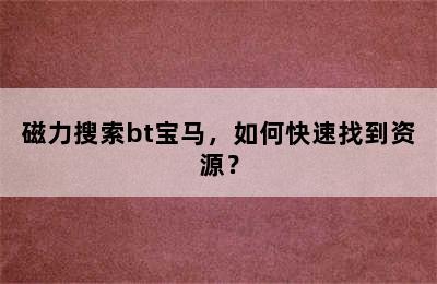 磁力搜索bt宝马，如何快速找到资源？
