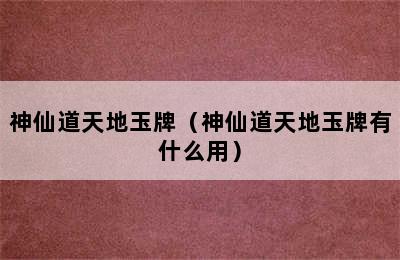 神仙道天地玉牌（神仙道天地玉牌有什么用）