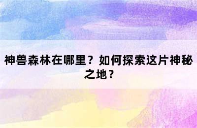 神兽森林在哪里？如何探索这片神秘之地？