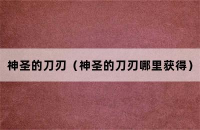 神圣的刀刃（神圣的刀刃哪里获得）