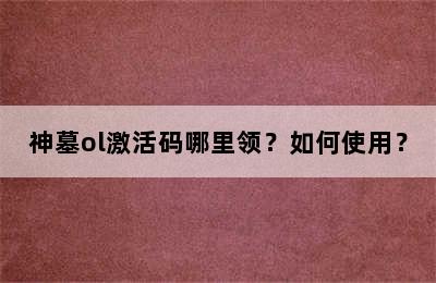 神墓ol激活码哪里领？如何使用？