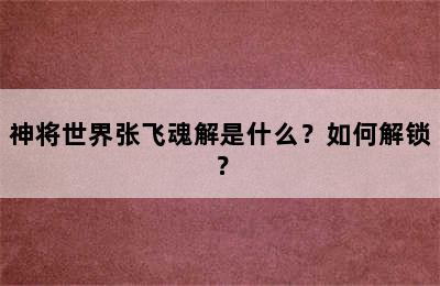 神将世界张飞魂解是什么？如何解锁？