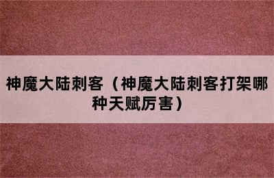 神魔大陆刺客（神魔大陆刺客打架哪种天赋厉害）