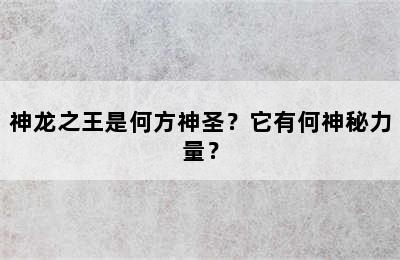 神龙之王是何方神圣？它有何神秘力量？