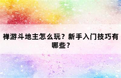 禅游斗地主怎么玩？新手入门技巧有哪些？