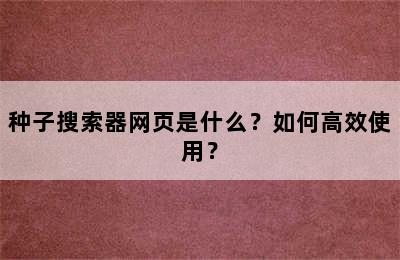 种子搜索器网页是什么？如何高效使用？