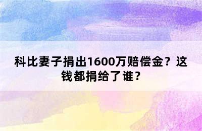 科比妻子捐出1600万赔偿金？这钱都捐给了谁？