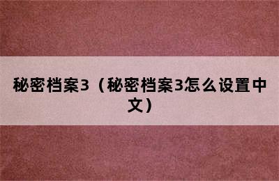 秘密档案3（秘密档案3怎么设置中文）